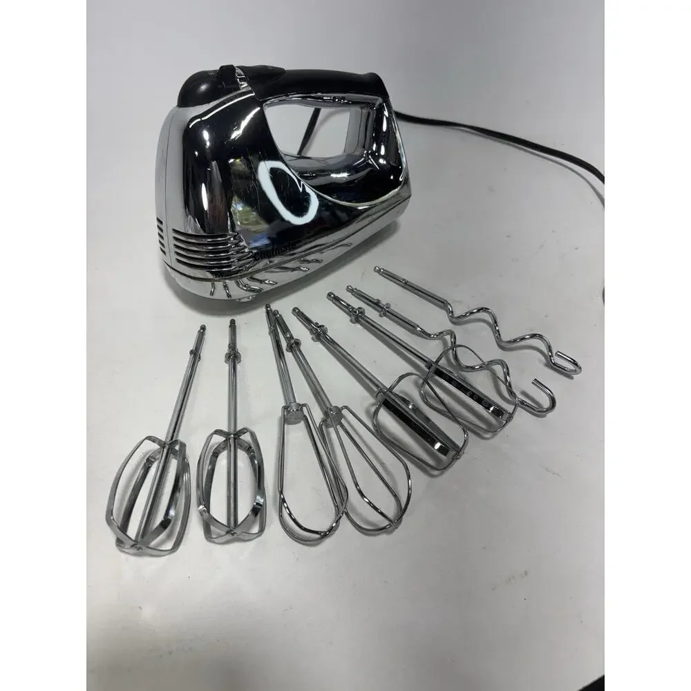 Chefmate Hand Mixer HM3000 200W Chrome w/ Attachments Beaters Dough Hooks
